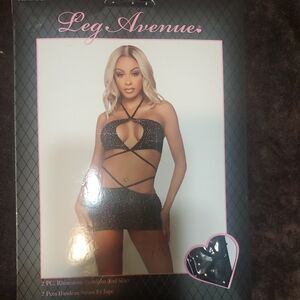 Leg Avenue Black Rhinestone Bandeau Set